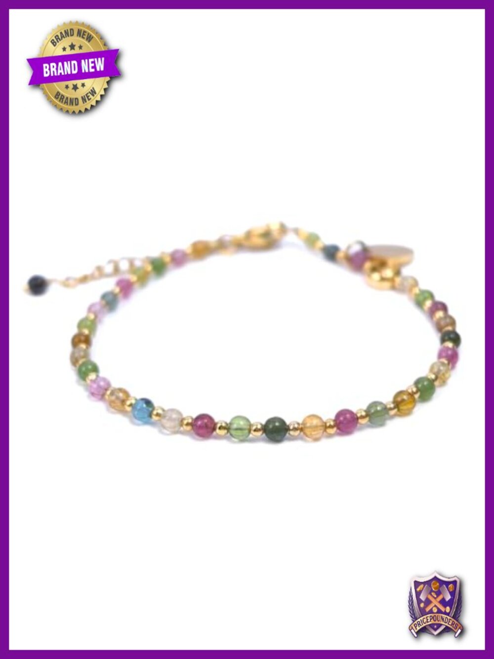Natural Tourmaline Gemstone Stretch Bracelet Adjustable 7.1-8.6" Women's Dainty